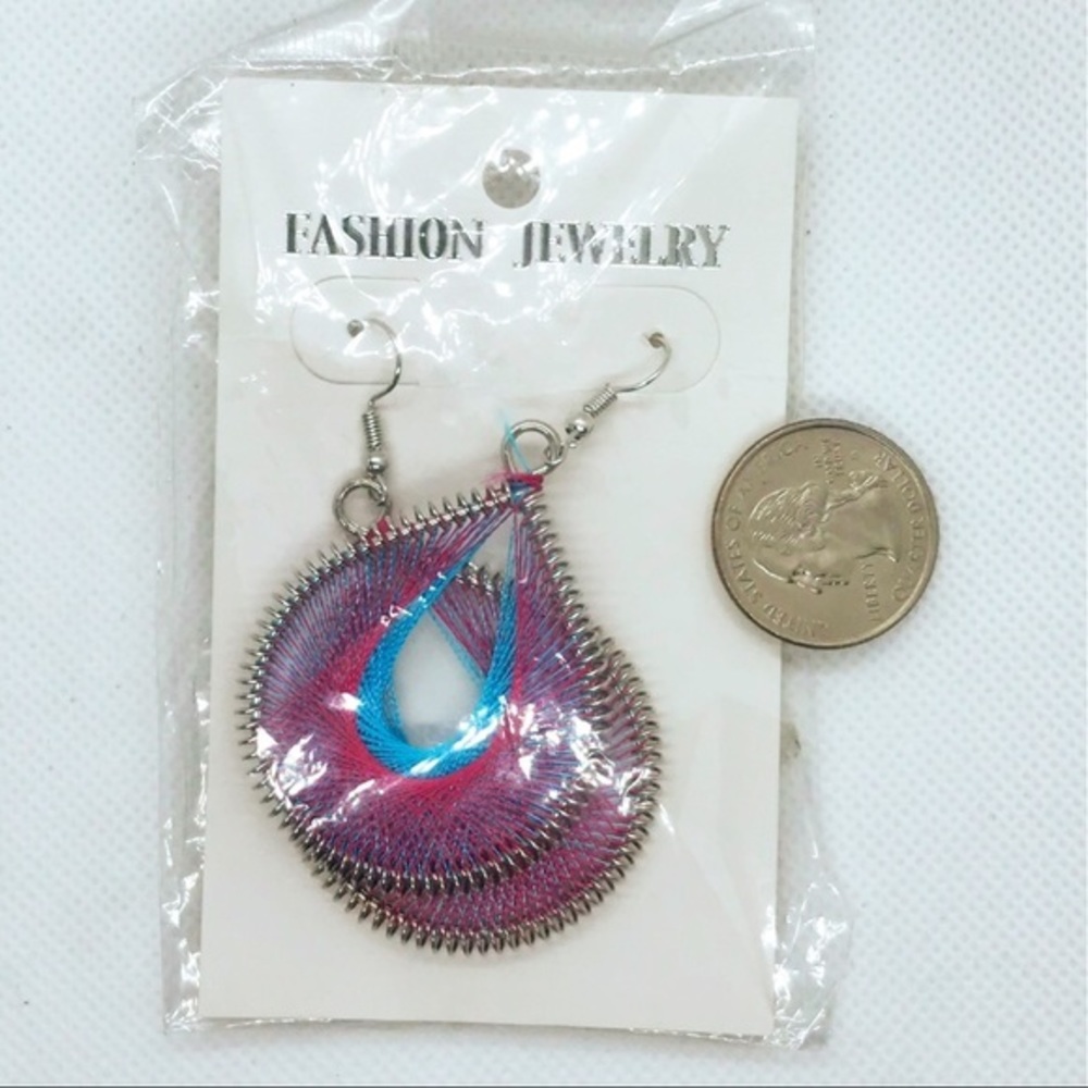 Bohemian Drop Earrings NWT Pink Blue Silver - Picture 3 of 3